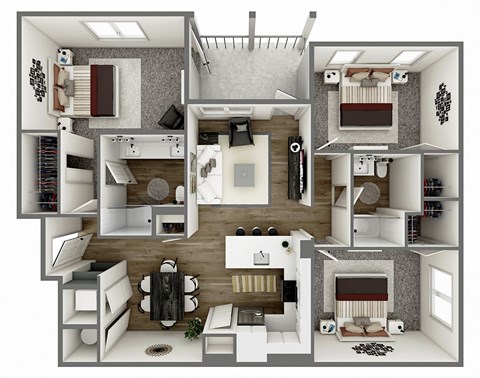 Floor plan for 3 beds, 2 baths, 1449 sqft